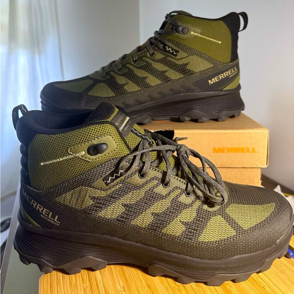 BRAND NEW- Merrell Mens Speed Eco Mid Boots Size 12 Waterproof Green MSRP $130!!